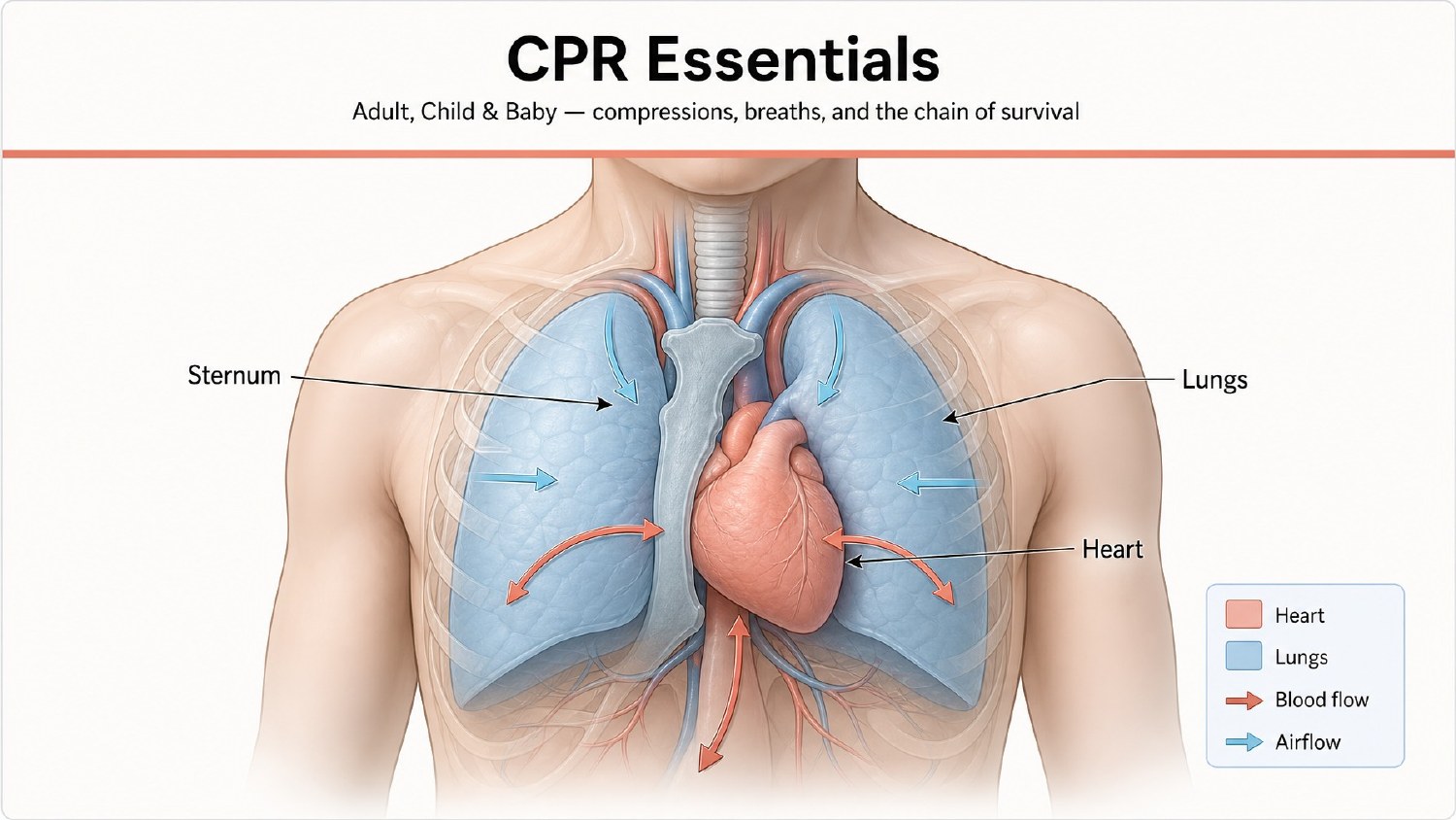 CPR Essentials visual summary, page 1