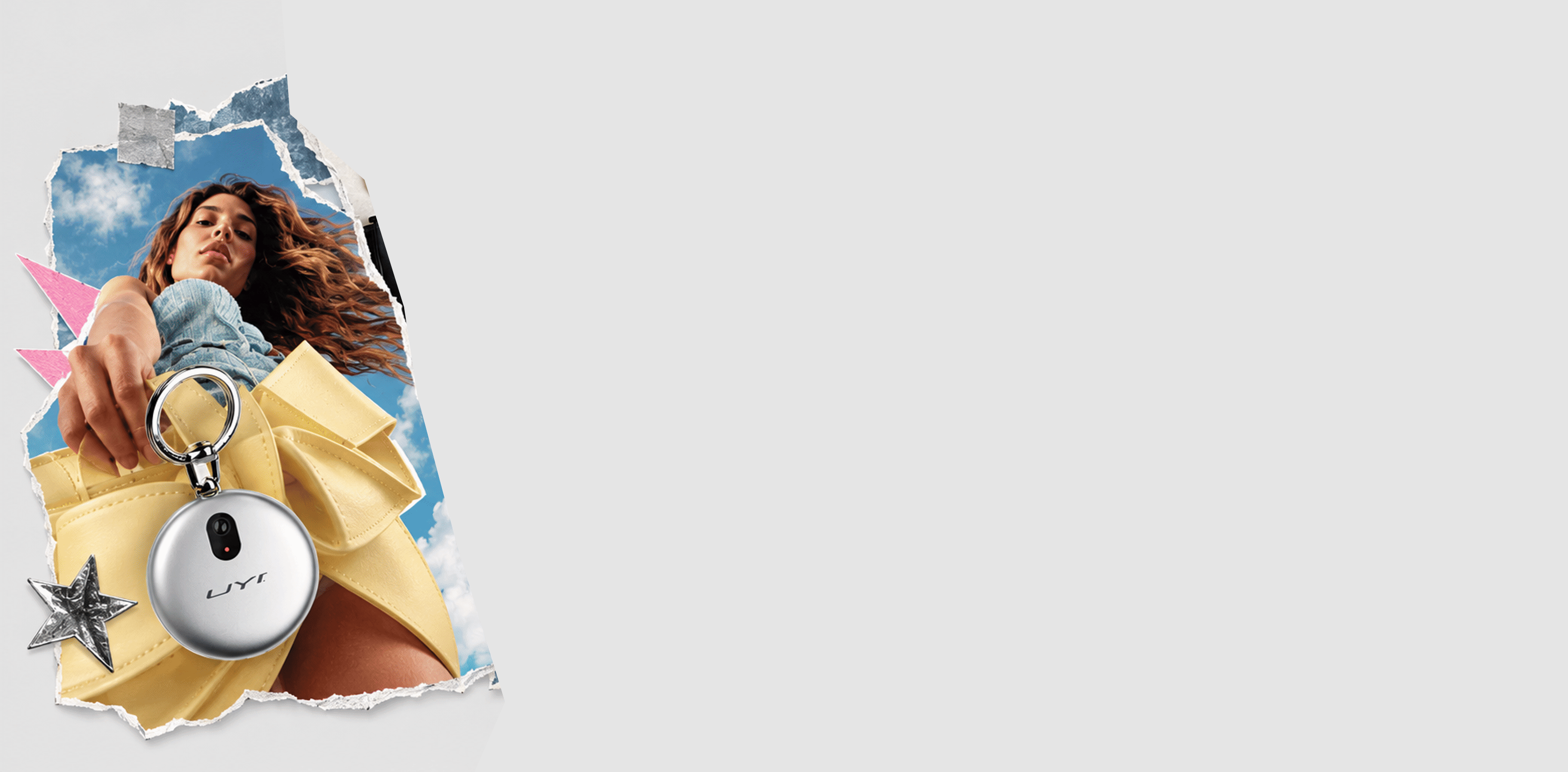 UYI styled as a personal accessory in an animated fashion collage